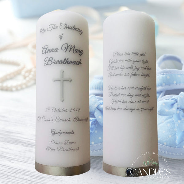 Silver Cross Christening Naming Day Candle - Candles by Occasion
