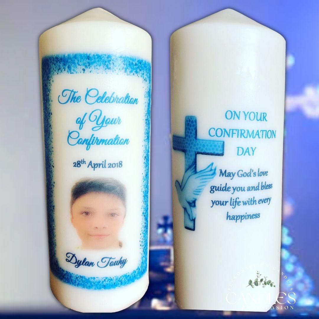 Blue Cross Confirmation Photo Candle - Candles by Occasion