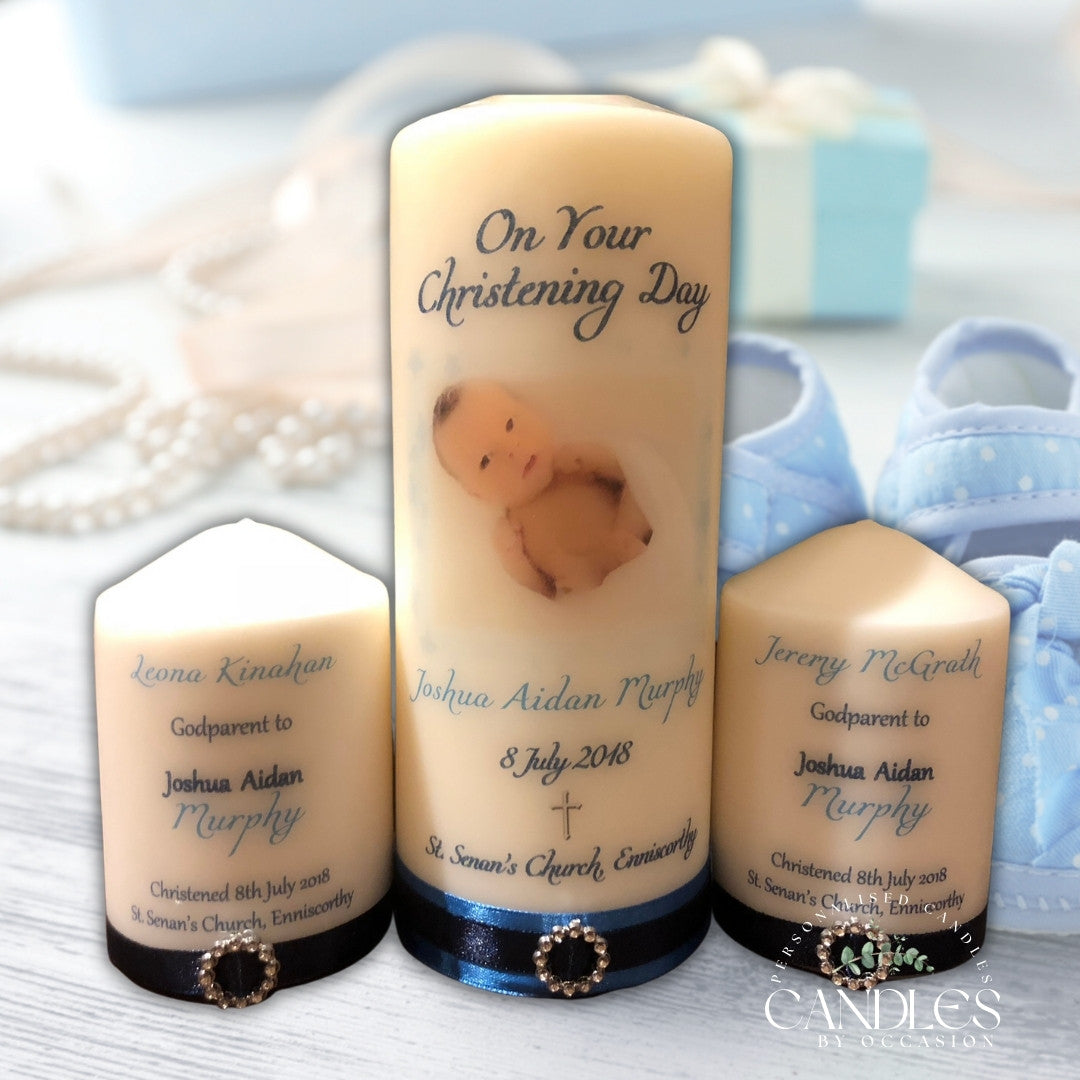 Boy Navy with Photo Christening Naming Day Candle - Candles by Occasion