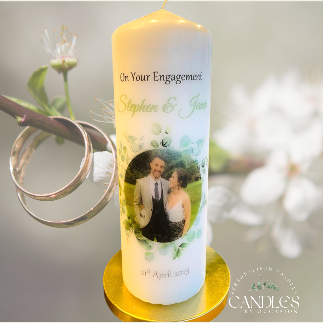 Green Floral Engagement Photo Candle - Candles by Occasion