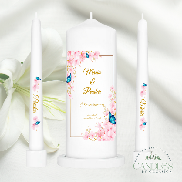 Floral and Butterflies Wedding Unity Candles