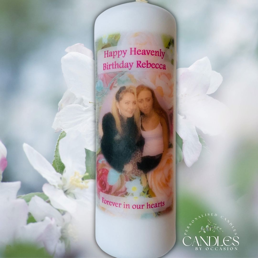 Floral Happy Heavenly Birthday Memorial Remembrance Candle - Candles by Occasion