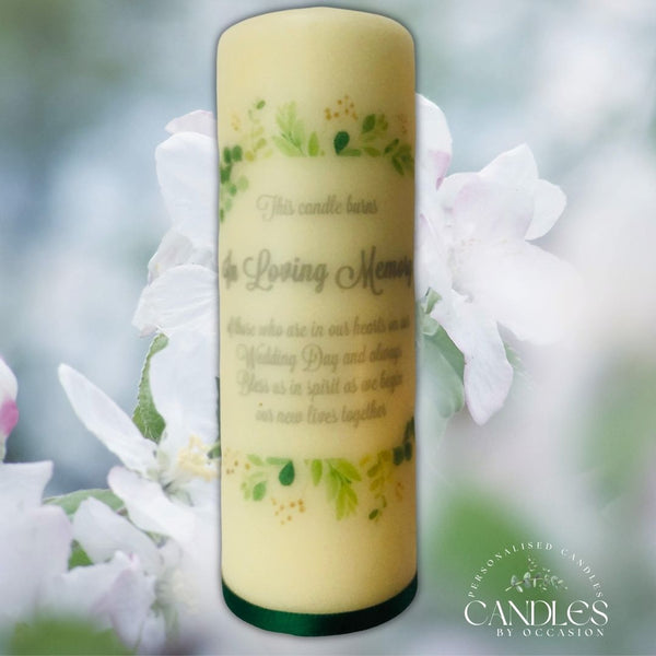 Green Leaves Floral Wedding Memorial Remembrance Candle - Candles by Occasion