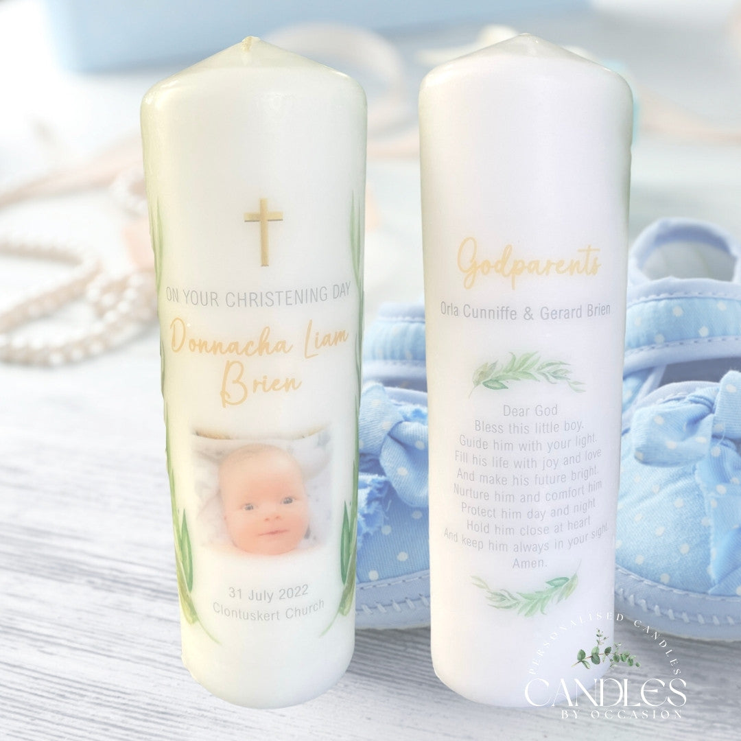 Green Sprig Christening Naming Day Candle - Candles by Occasion