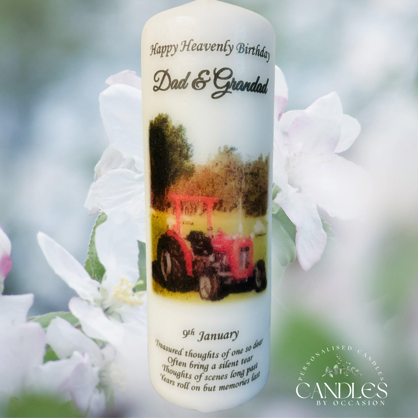 Happy Heavenly Birthday Farm Tractor Memorial Remembrance Candle