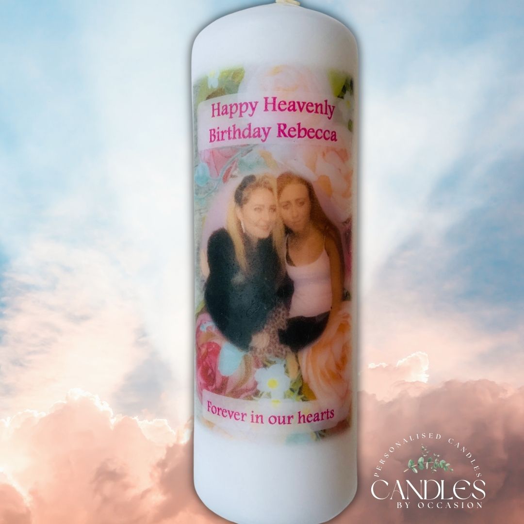Floral Happy Heavenly Birthday Photo Candle - Candles by Occasion