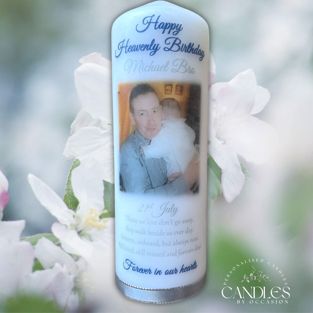 Happy Heavenly Birthday Photo Memorial Remembrance Candle - Candles by Occasion