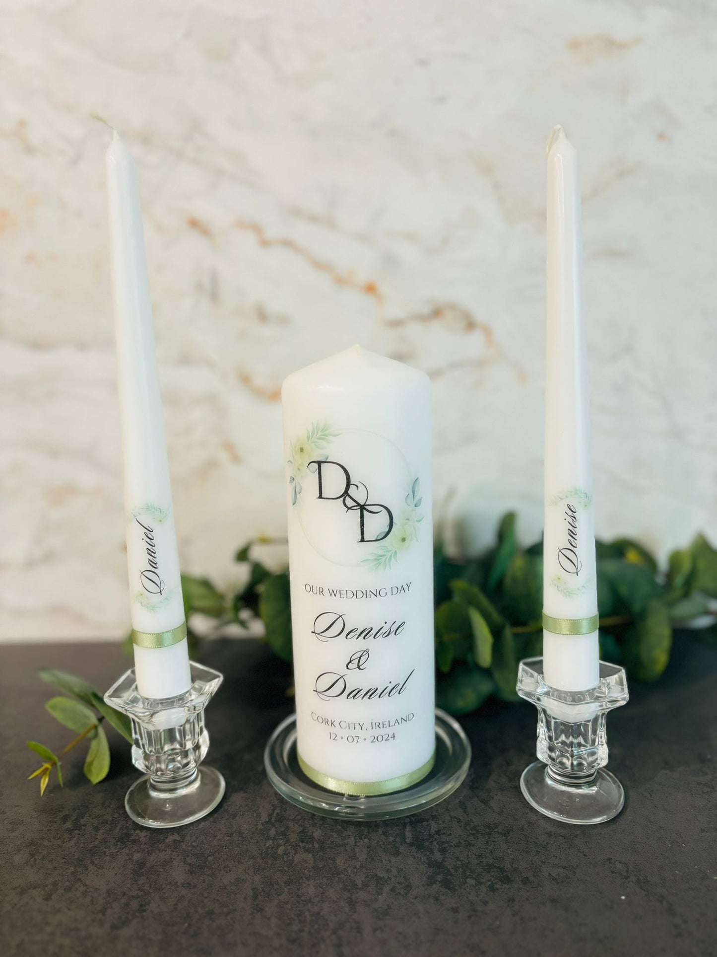 Evergreen Blooms Wedding Unity Candles