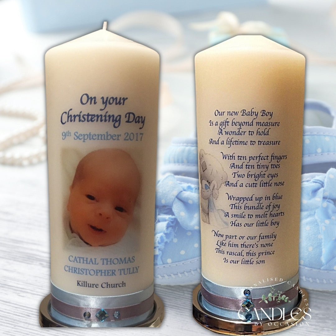 New Baby Boy Christening Naming Day Candle - Candles by Occasion
