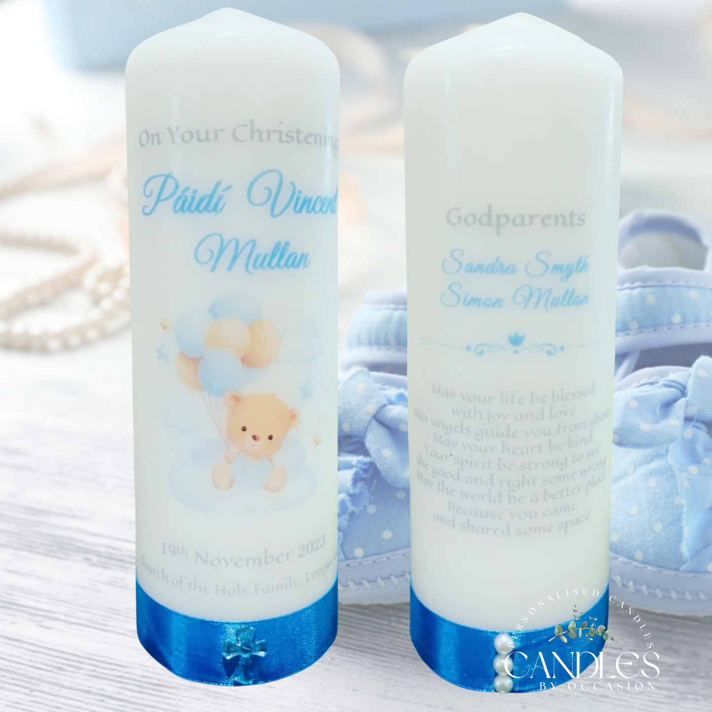 Boy Teddy Bear Balloons Christening Naming Day Candle