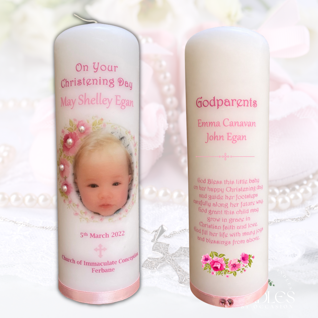 Pearl Photo Christening Naming Day Candle