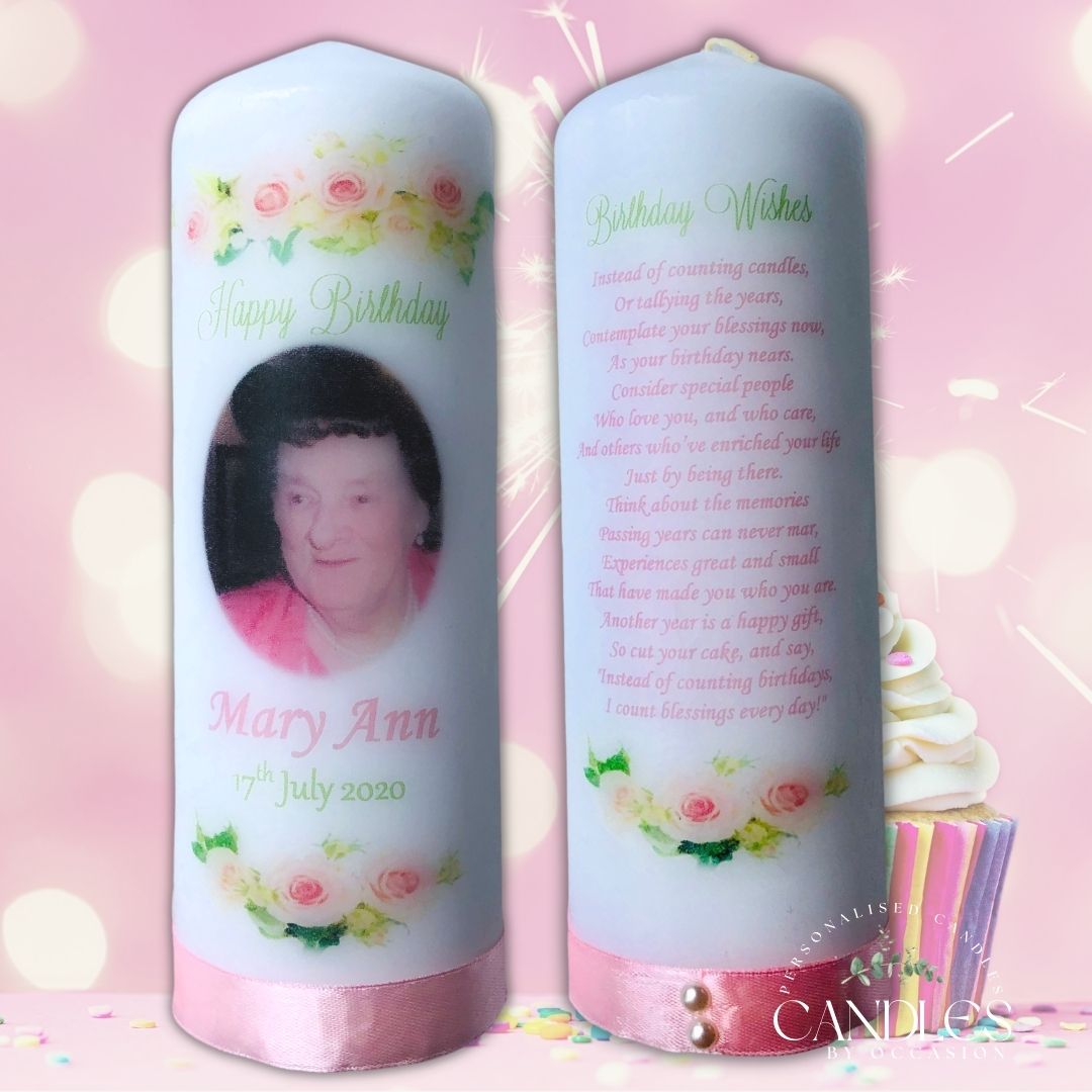 Peony Happy Birthday Photo Candle - Candles by Occasion