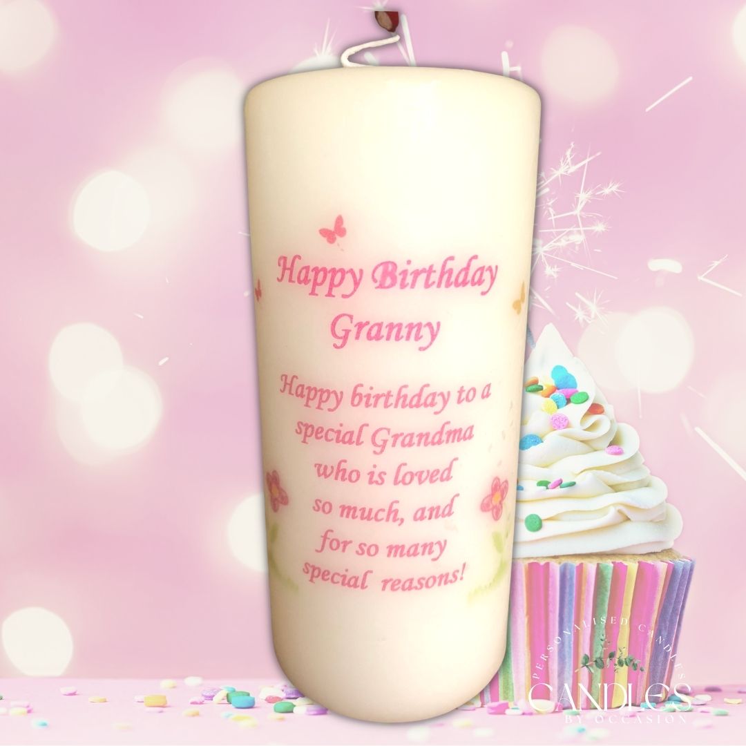 Pink Butterflies Happy Birthday Granny Candle - Candles by Occasion