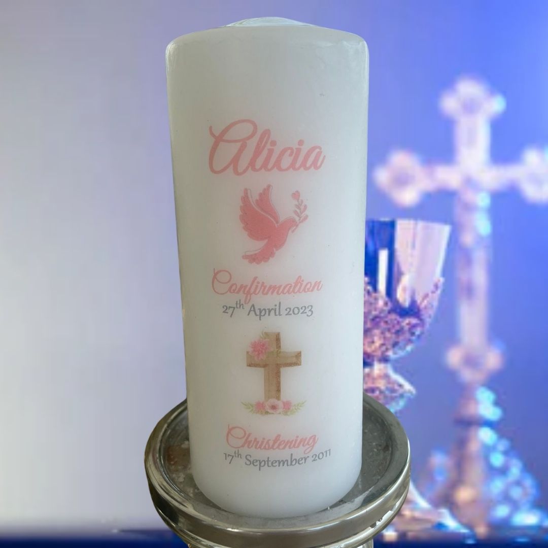 Pink Dove Dates Confirmation Candle - Candles by Occasion