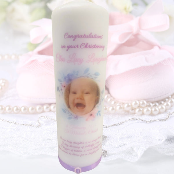 Purple Floral Christening Naming Day Candle - Candles by Occasion