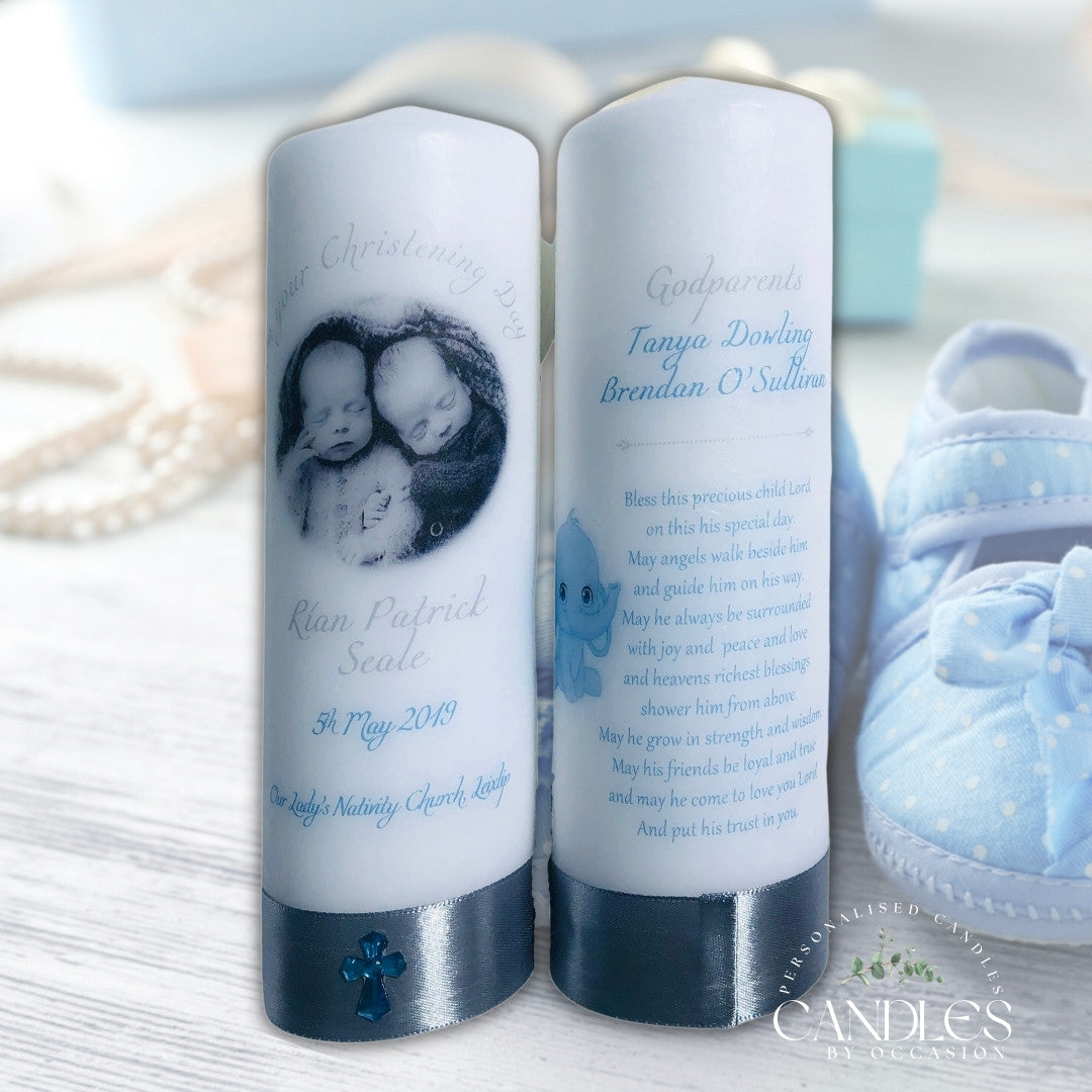 Twins Photo Christening Naming Day Candle - Candles by Occasion