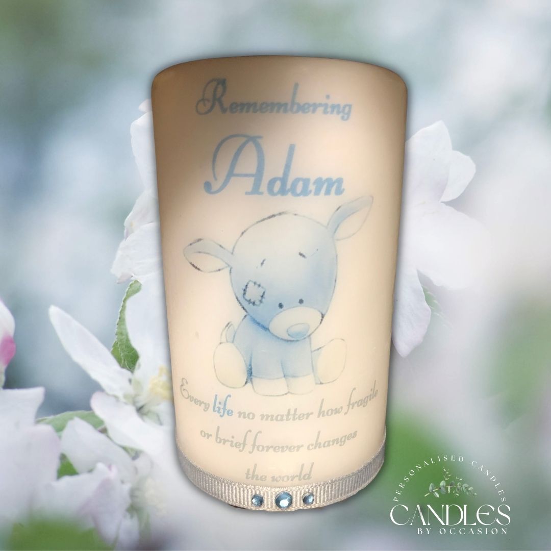 Baby Boy Teddybear Memorial Remembrance Candle - Candles by Occasion