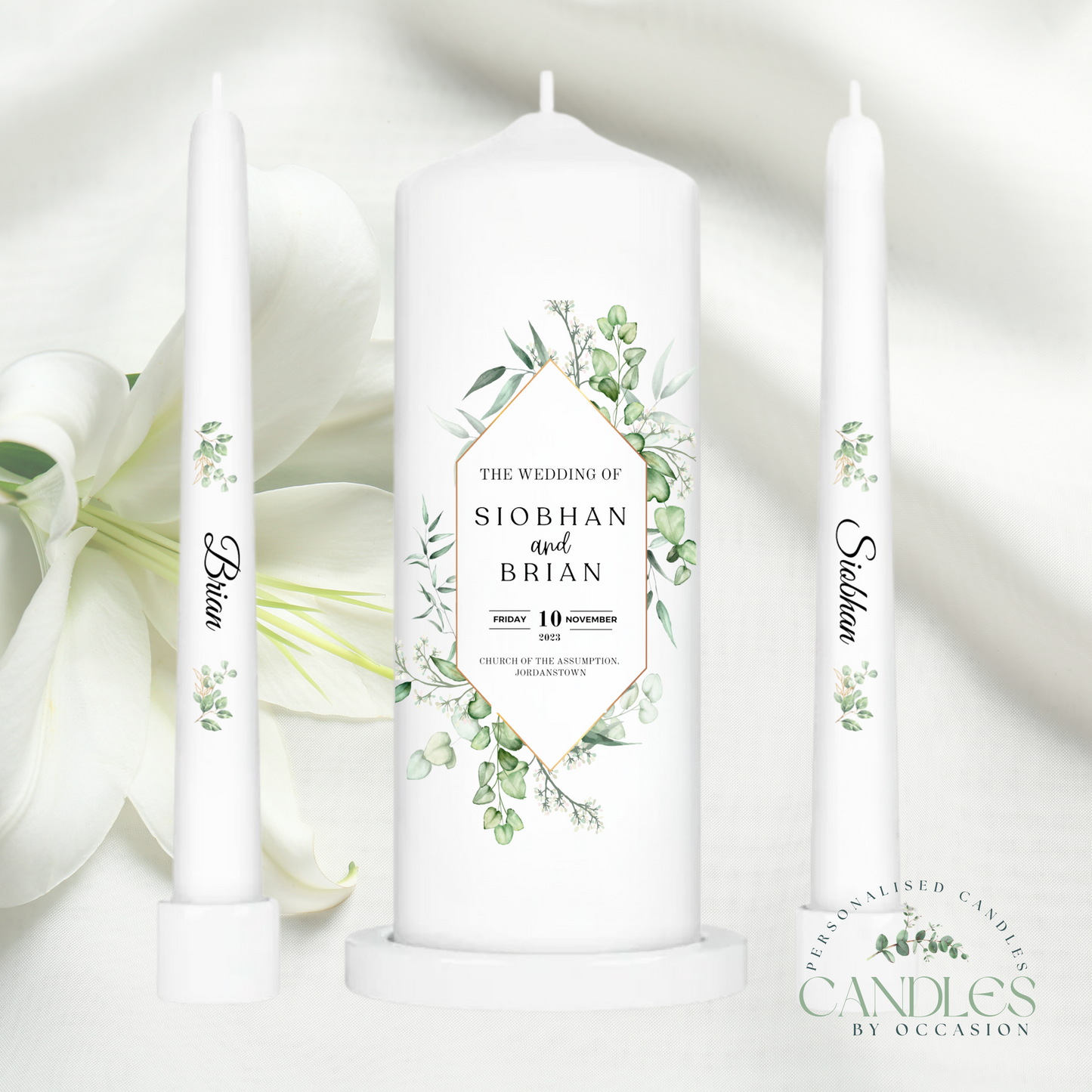 Eucalyptus & Gold Wedding Unity Candles