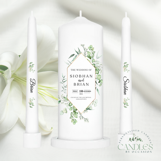 Eucalyptus & Gold Wedding Unity Candles