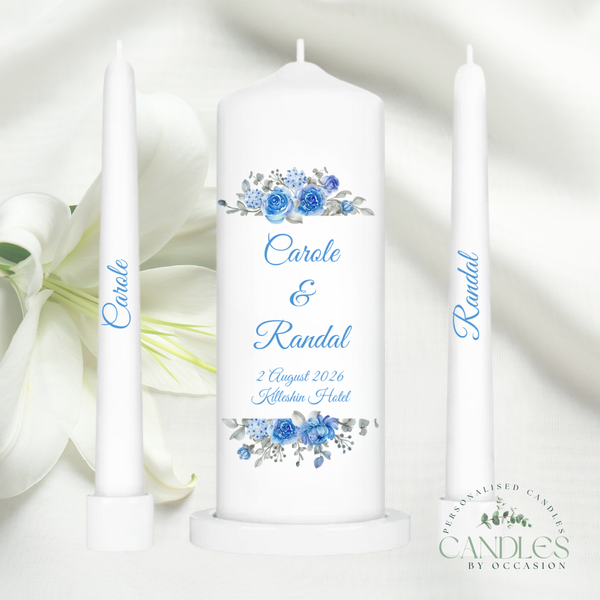 Blue Roses Personalised Wedding Unity Candles