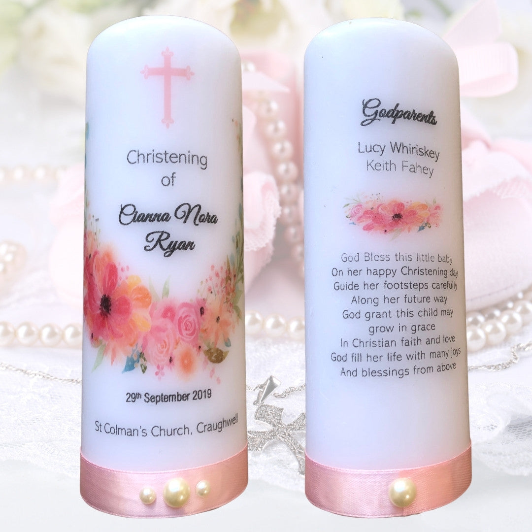 Blush Floral Christening Naming Day Candle - Candles by Occasion