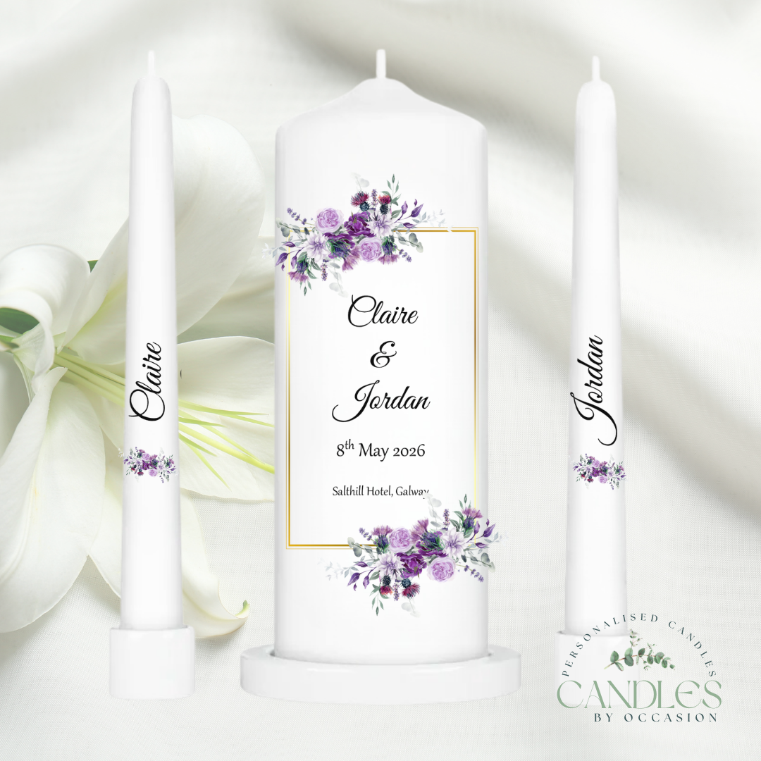 Lilac Floral Wedding Unity Candles