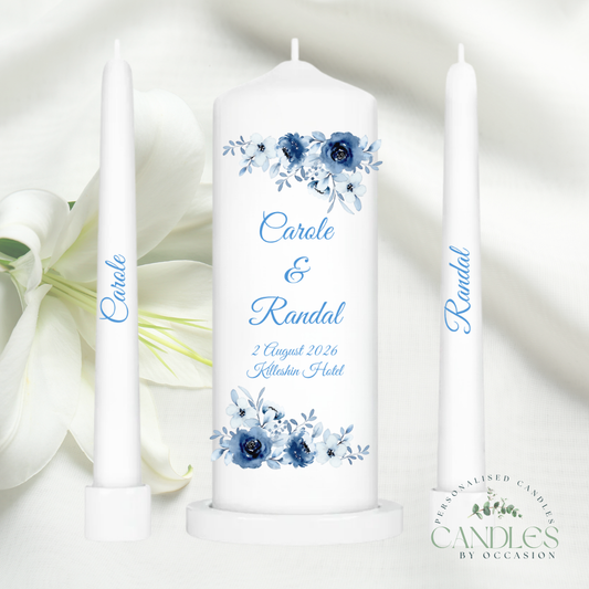 Watercolour Floral Blue Wedding Unity Candles