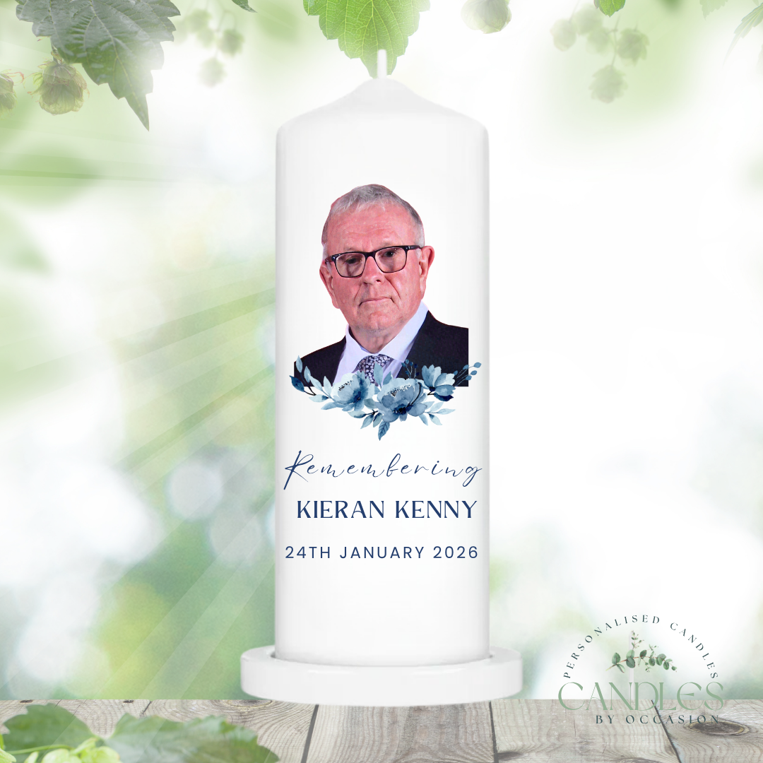 Blue Anemone Photo Memorial Remembrance Candle