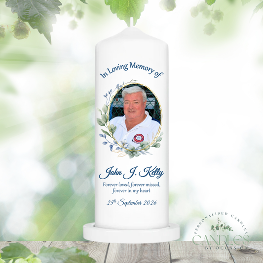 Blue Blossom & Eucalyptus Personalised Memorial Remembrance Candle