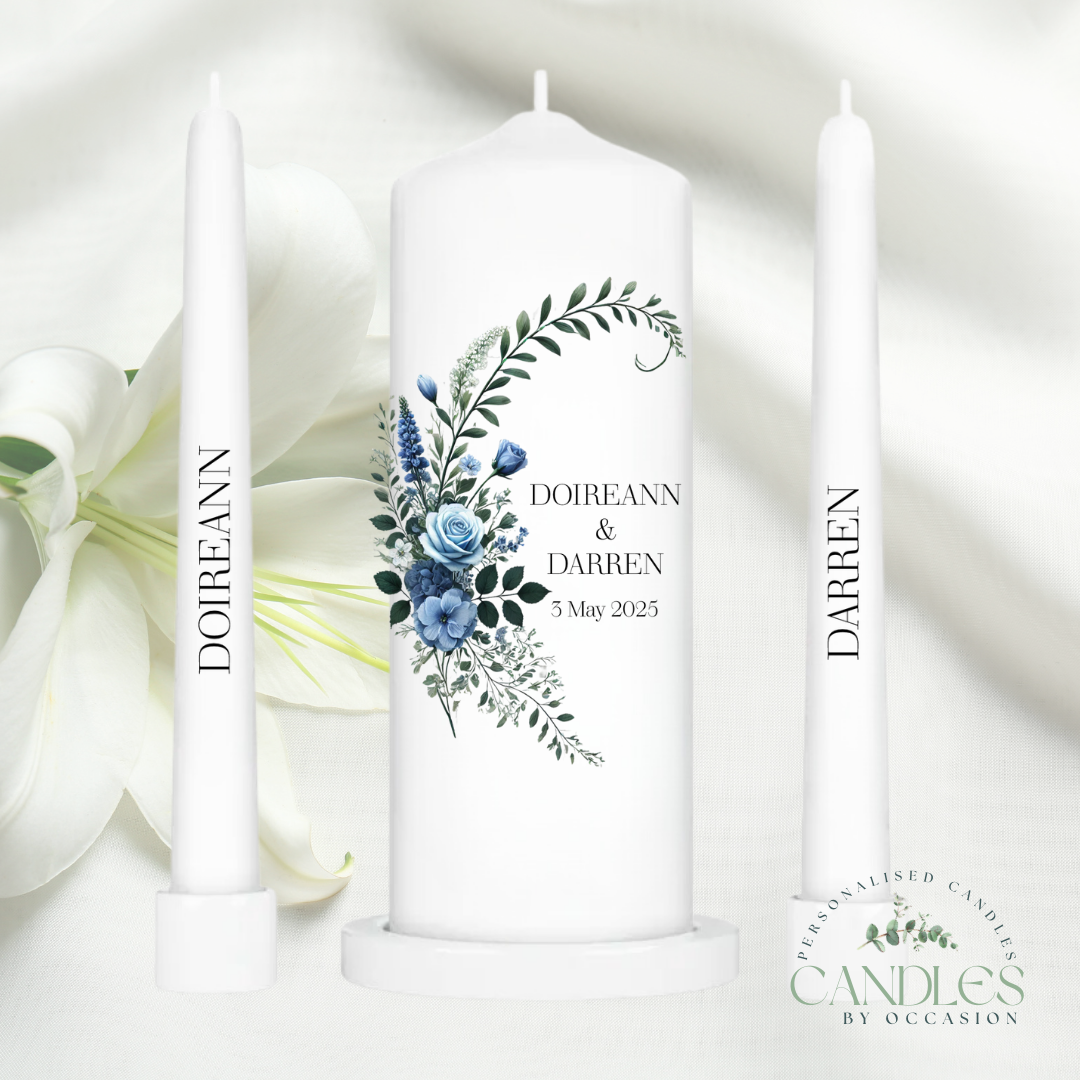 Blue Hydrangea Flowers Wedding Unity Candles