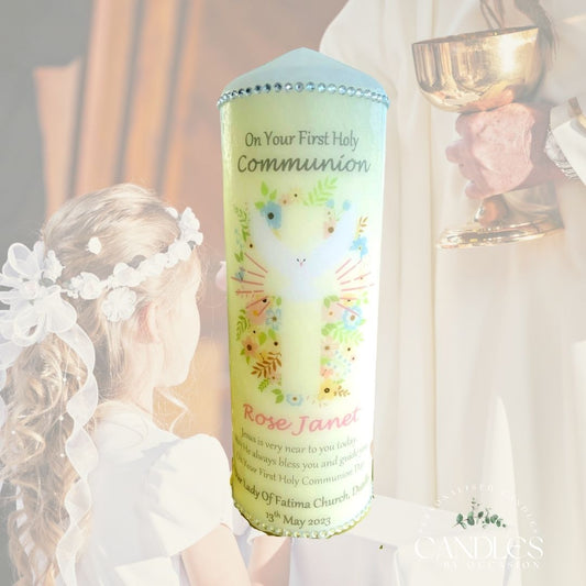 Floral Cross Holy Communion Candle - Candles by Occasion