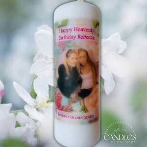 Floral Happy Heavenly Birthday Memorial Remembrance Candle - Candles by Occasion