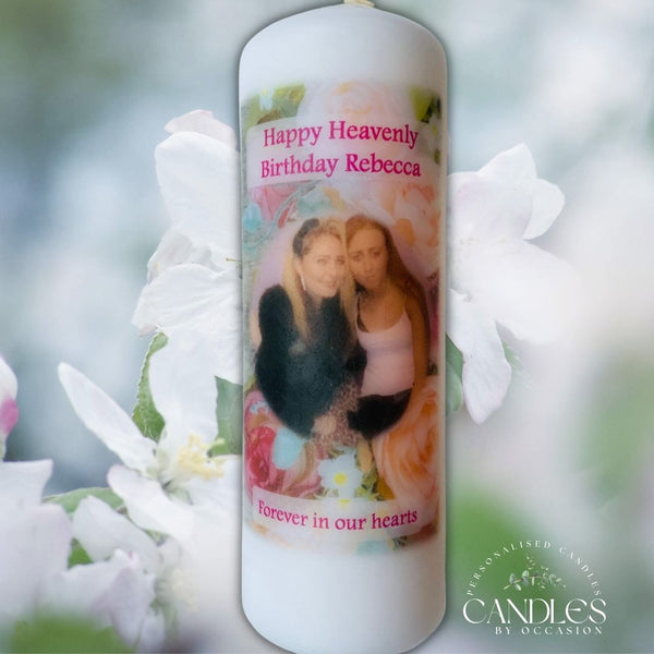 Floral Happy Heavenly Birthday Memorial Remembrance Candle - Candles by Occasion