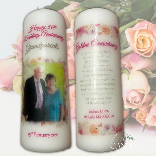 Happy Anniversary Floral Photo Candle - Candles by Occasion