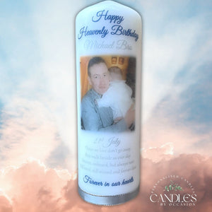 Happy Heavenly Birthday Photo Memorial Remembrance Candle - Candles by Occasion