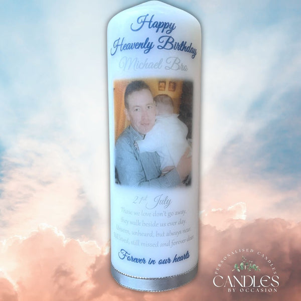Happy Heavenly Birthday Photo Memorial Remembrance Candle - Candles by Occasion
