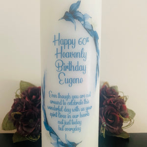 Happy Heavenly Birthday Feather Memorial Remembrance Candle - Candles by Occasion