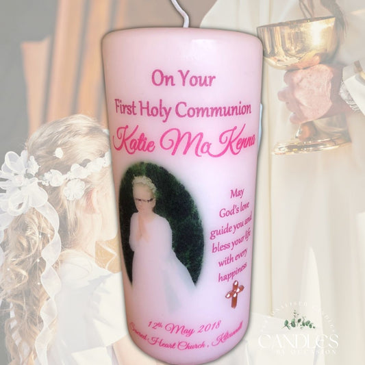 Pink Girl Holy Communion Photo Candle - Candles by Occasion