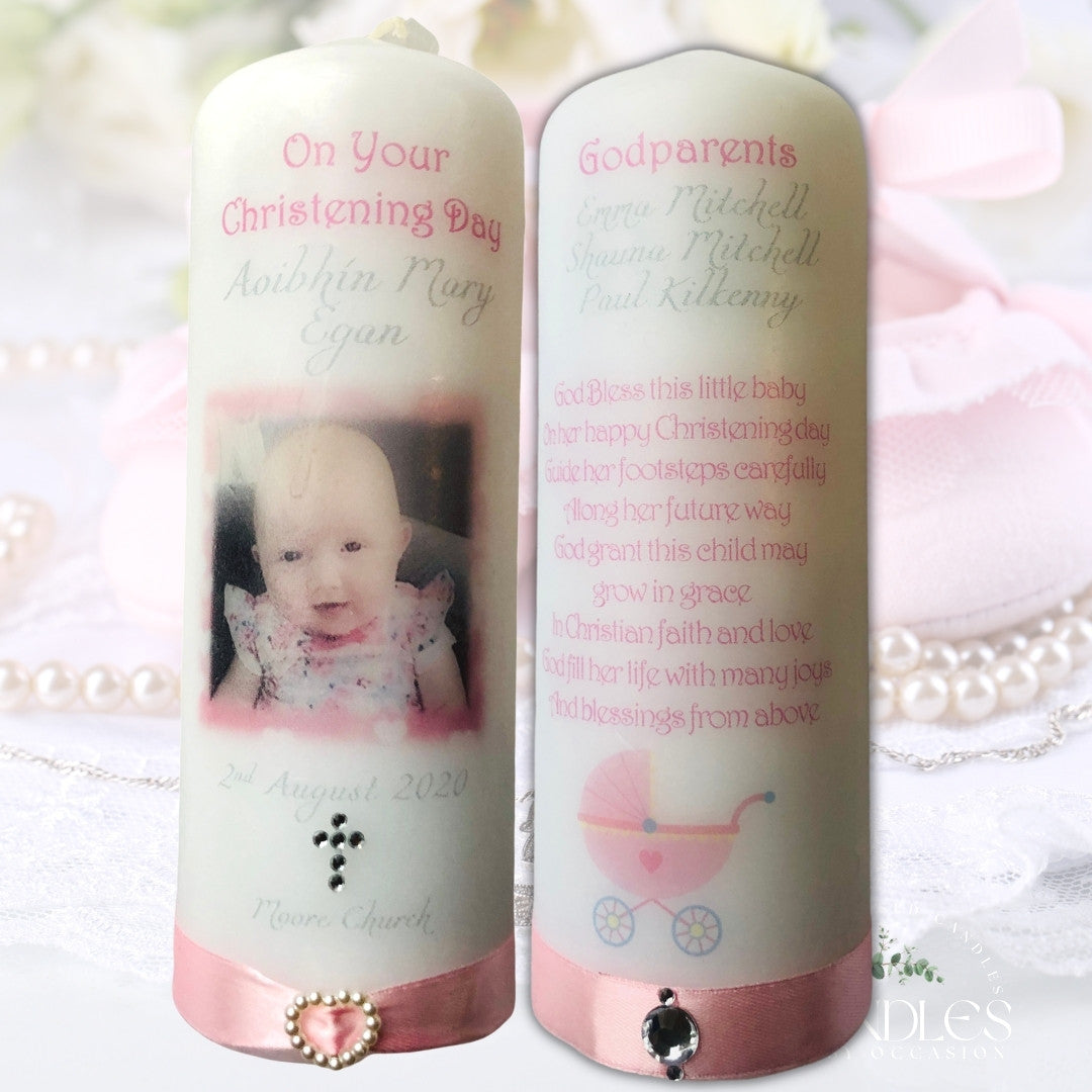 Pink Pram Christening Naming Day Candle - Candles by Occasion