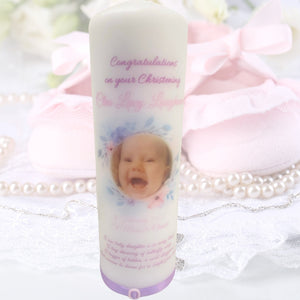 Purple Floral Christening Naming Day Candle - Candles by Occasion