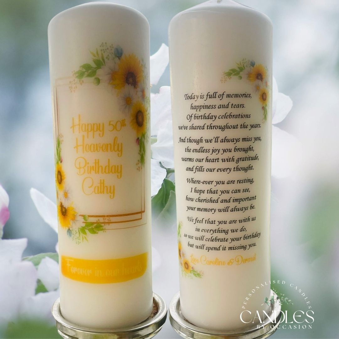 Sunflowers Heavenly Birthday Memorial Remembrance Candle - Candles by Occasion