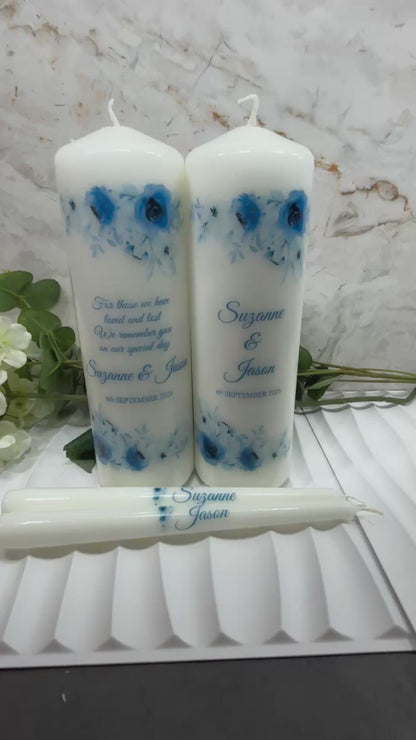 Watercolour Floral Blue Wedding Unity Candles